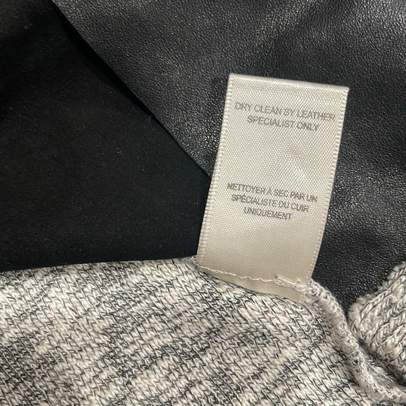 Rebecca Taylor Lamb Leather Knit Crew Neck Sweater Black Grey SZ XS - Picture 6 of 6